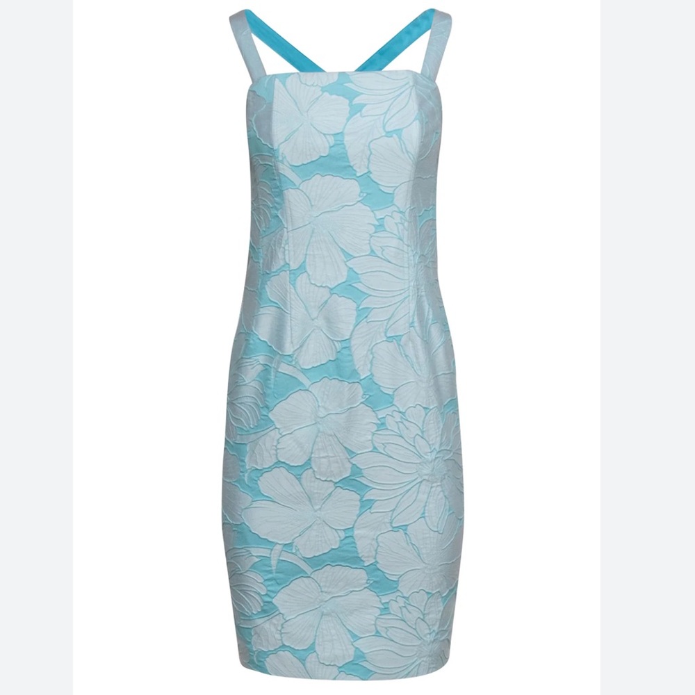 Etcetera Turquoise Floral Textured Midi Dress Size 10